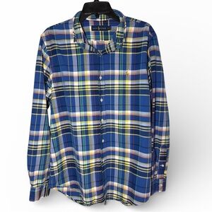 Ralph Lauren Men’s Blue‎ Yellow Multi Plaid Button Down Shirt Embroidered Pony L